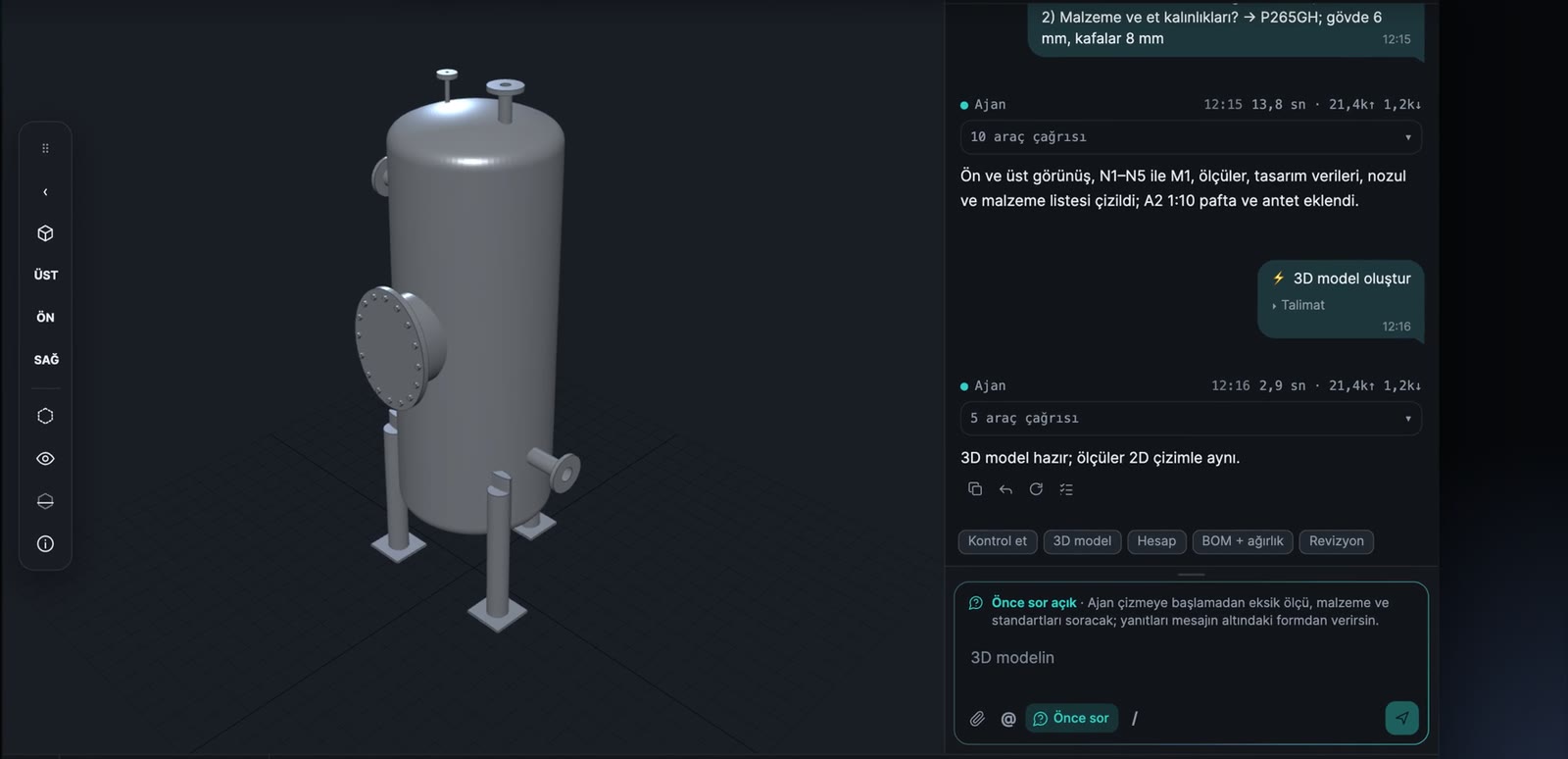 3D model ve kütle hesabı